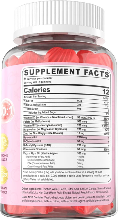 Myo-Inositol & D-Chiro Inositol Gummies for Women 2000mg + 50mg, 40:1 Ratio Inositol with Vegan Omega-3 + D3, Magnesium – Image 8