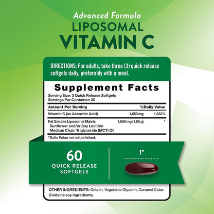 Nature's Truth Liposomal Vitamin C | 1650mg | 60 Softgels | Non-GMO & Gluten-free Supplement