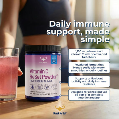 RnA ReSet Vitamin C Reset – Berry-Flavoured Vitamin C Powder with Potassium & Fruit Blend, NSF Contents Certified, 420 g (120 Servings)
