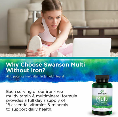 Swanson Multi Without Iron Daily Multivitamin - Complete Mineral and Vitamin Formula (120 Softgels, 2 Pack)