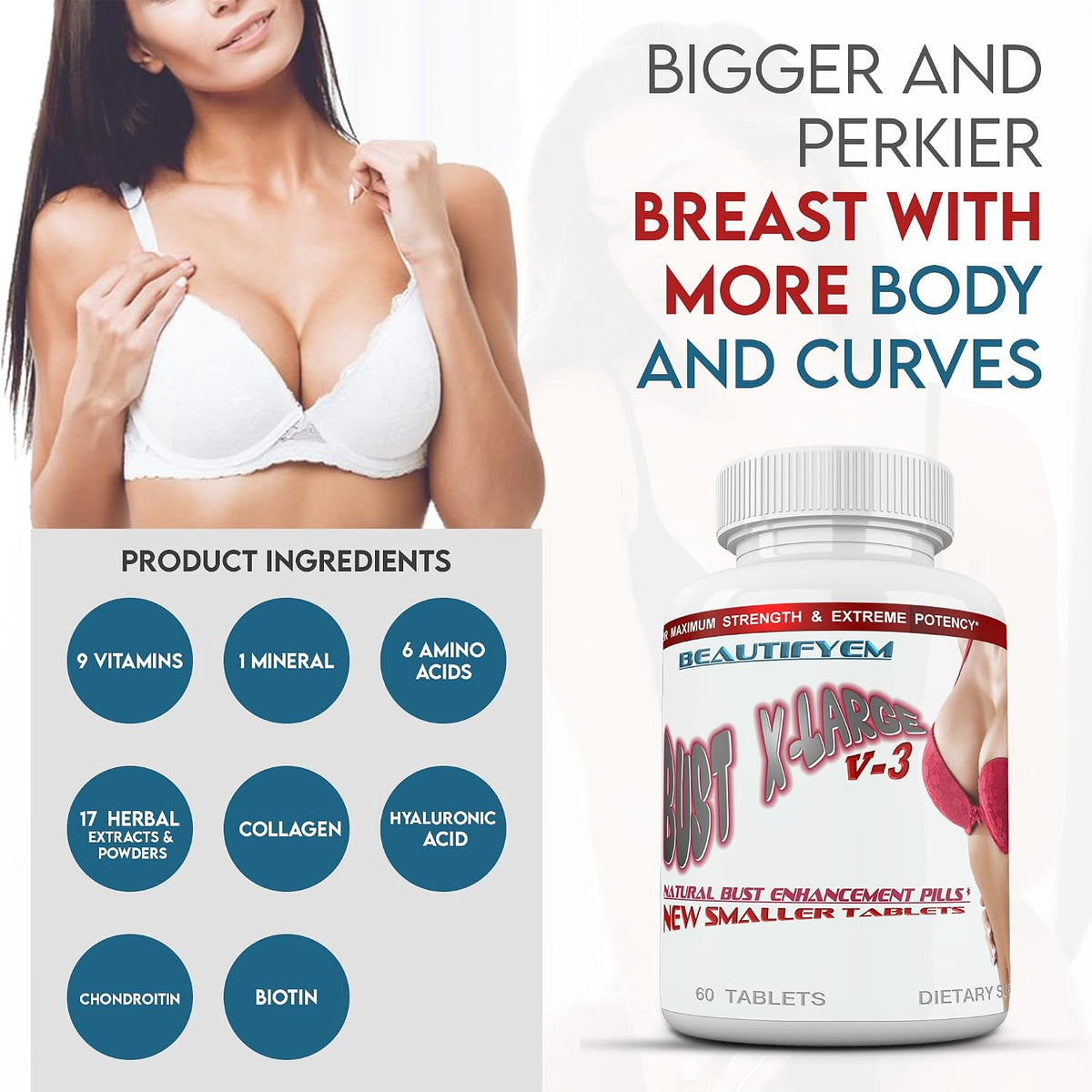 Bust X-Large Breast Enhancement Pills – Herbal Supplement for Bust Support - görsel 3