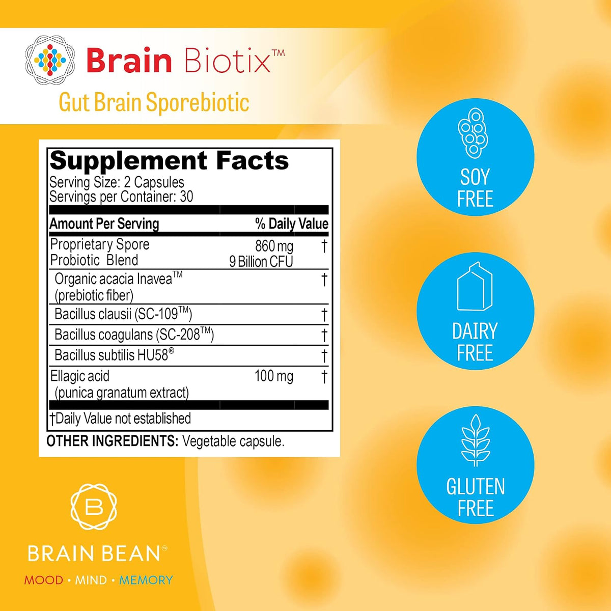 Brain Bean Brain Biotix - Spore-Based Probiotic and Prebiotic, 30 Servings - görsel 4