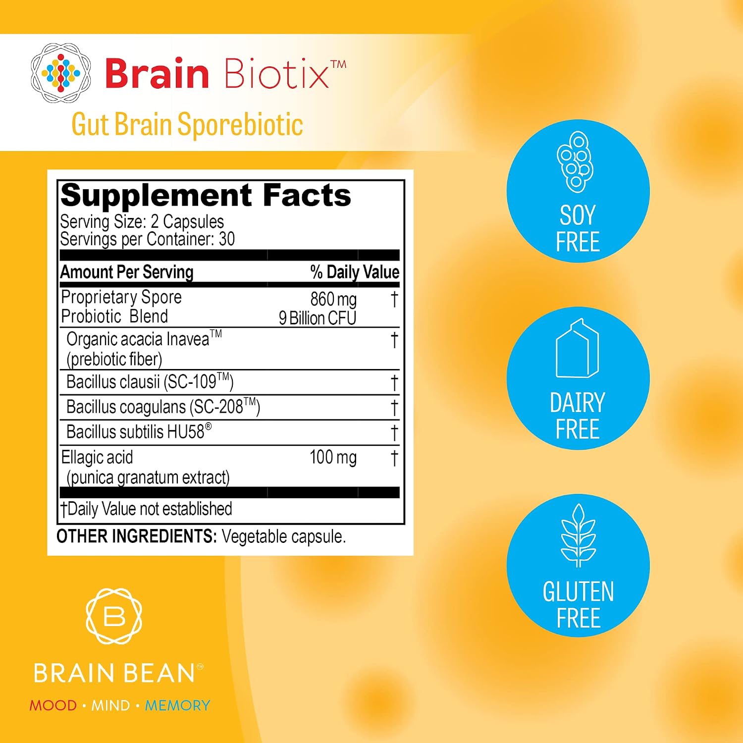 Brain Bean Brain Biotix - Spore-Based Probiotic and Prebiotic, 30 Servings - görsel 4