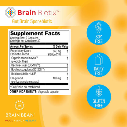 Brain Bean Brain Biotix - Spore-Based Probiotic and Prebiotic, 30 Servings