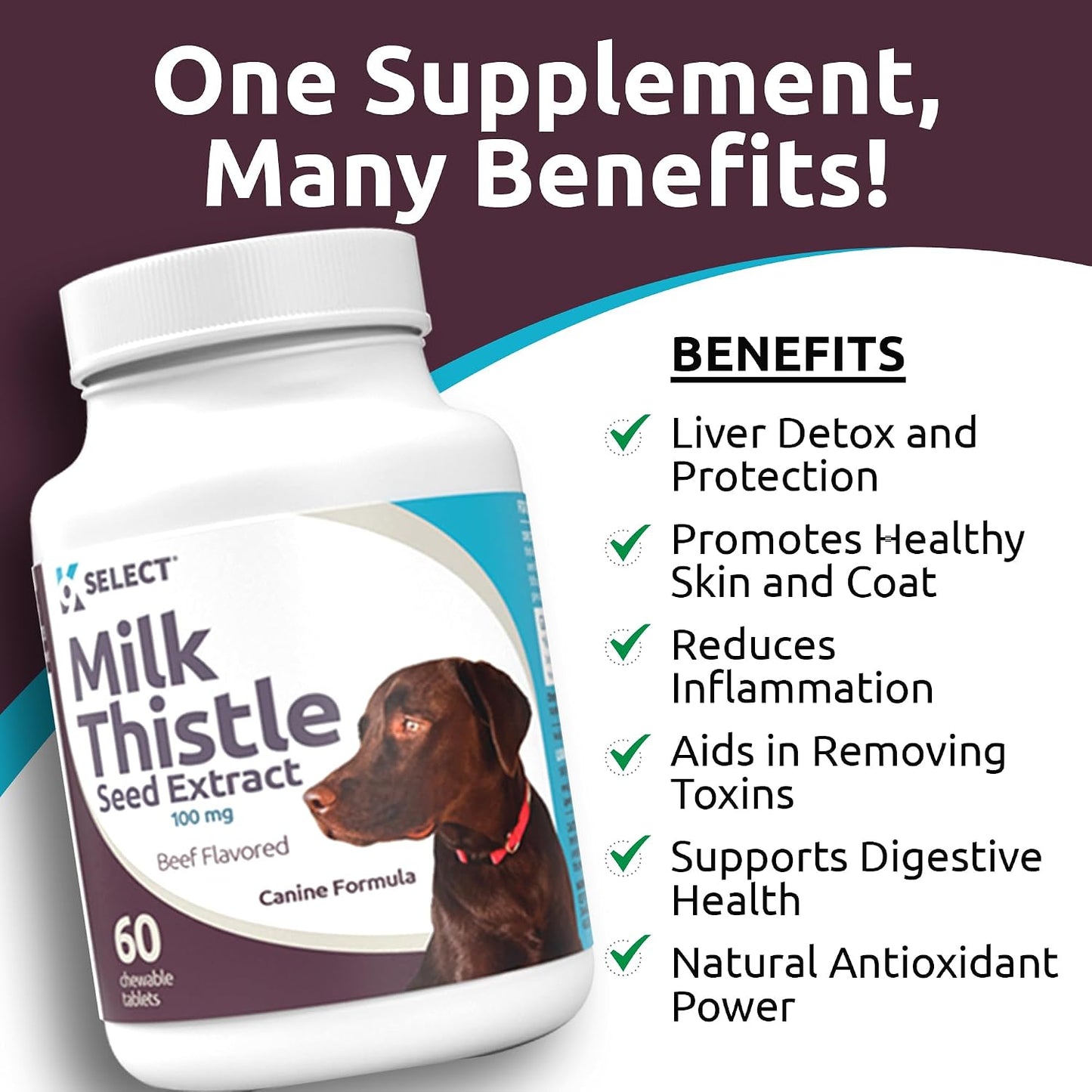 K9 Select Milk Thistle Dog Liver Supplement – 100mg, 60 Beef-Flavoured Tablets - görsel 4