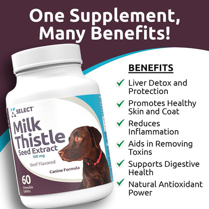 K9 Select Milk Thistle Dog Liver Supplement – 100mg, 60 Beef-Flavoured Tablets