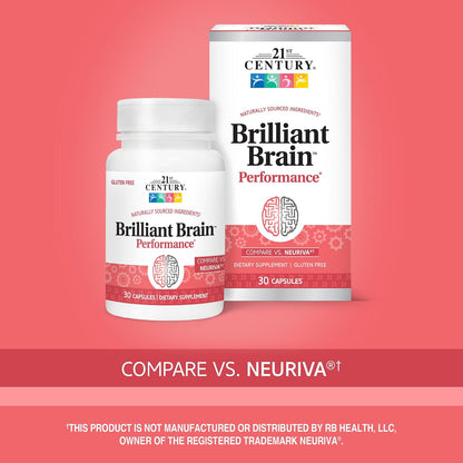 21st Century Brilliant Brain Performance Capsules - Cognitive Health Support - 30 Capsules