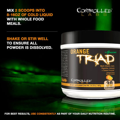 Controlled Labs Orange Triad Plus Greens - Multivitamin and Greens Powder, 30 Servings