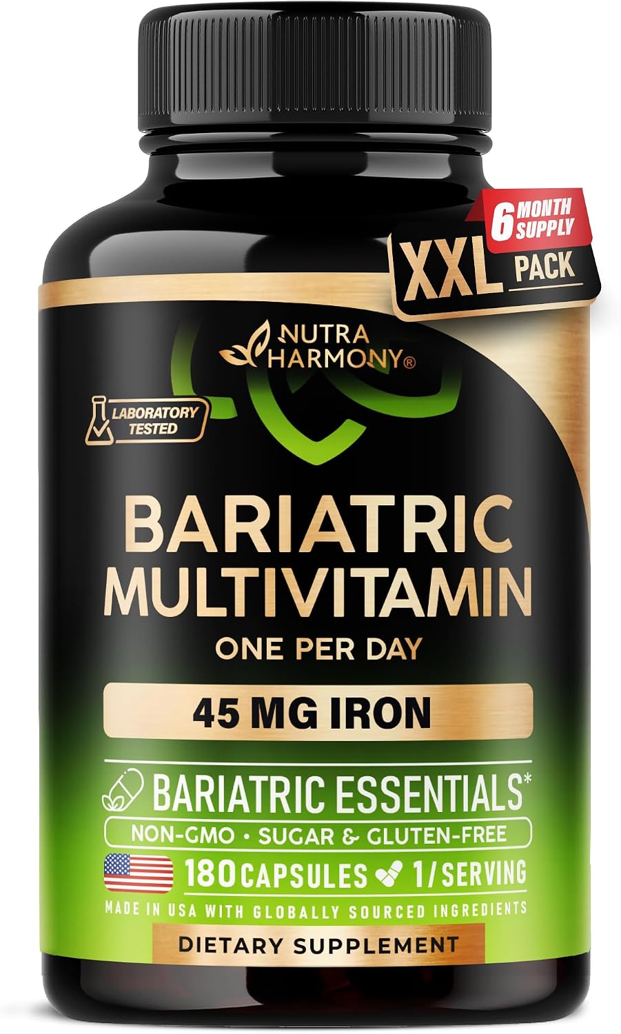 Bariatric Multivitamin - 45 mg Iron Supplements - Lab Tested - for Women & Men - All-in-One, 21 Essential Vitamins - Gastric Sleeve Support - Free of Sugar, Gluten & Soya - 180 Capsules, Once Daily - görsel 1