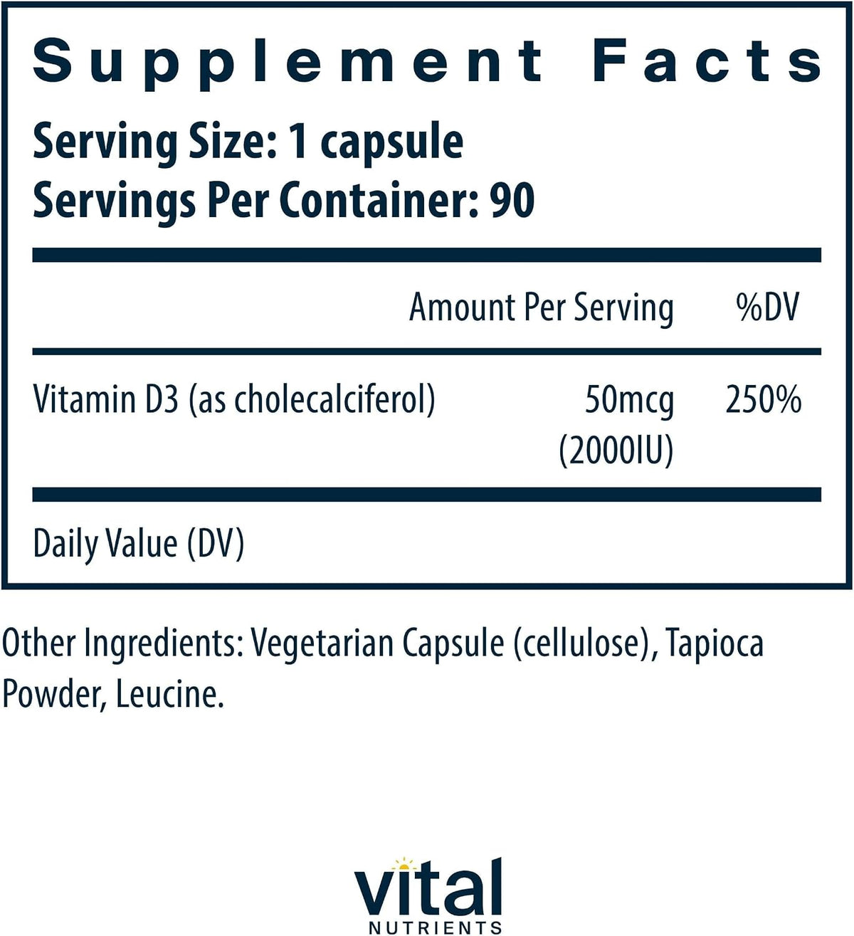 Vital Nutrients Vitamin D3 2000 IU – Vitamin D Supplement for Bone and Immune Health – 90 Capsules - görsel 2