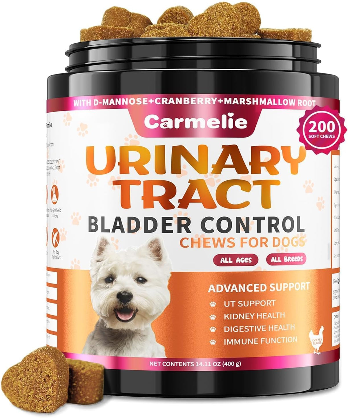 Cranberry Supplement for Dogs, Urinary Tract & Bladder Support - Cranberry Chews with D-Mannose - Kidney+Bladder, Digestion & Immune Support - 200 Chews, Chicken Flavour - görsel 1