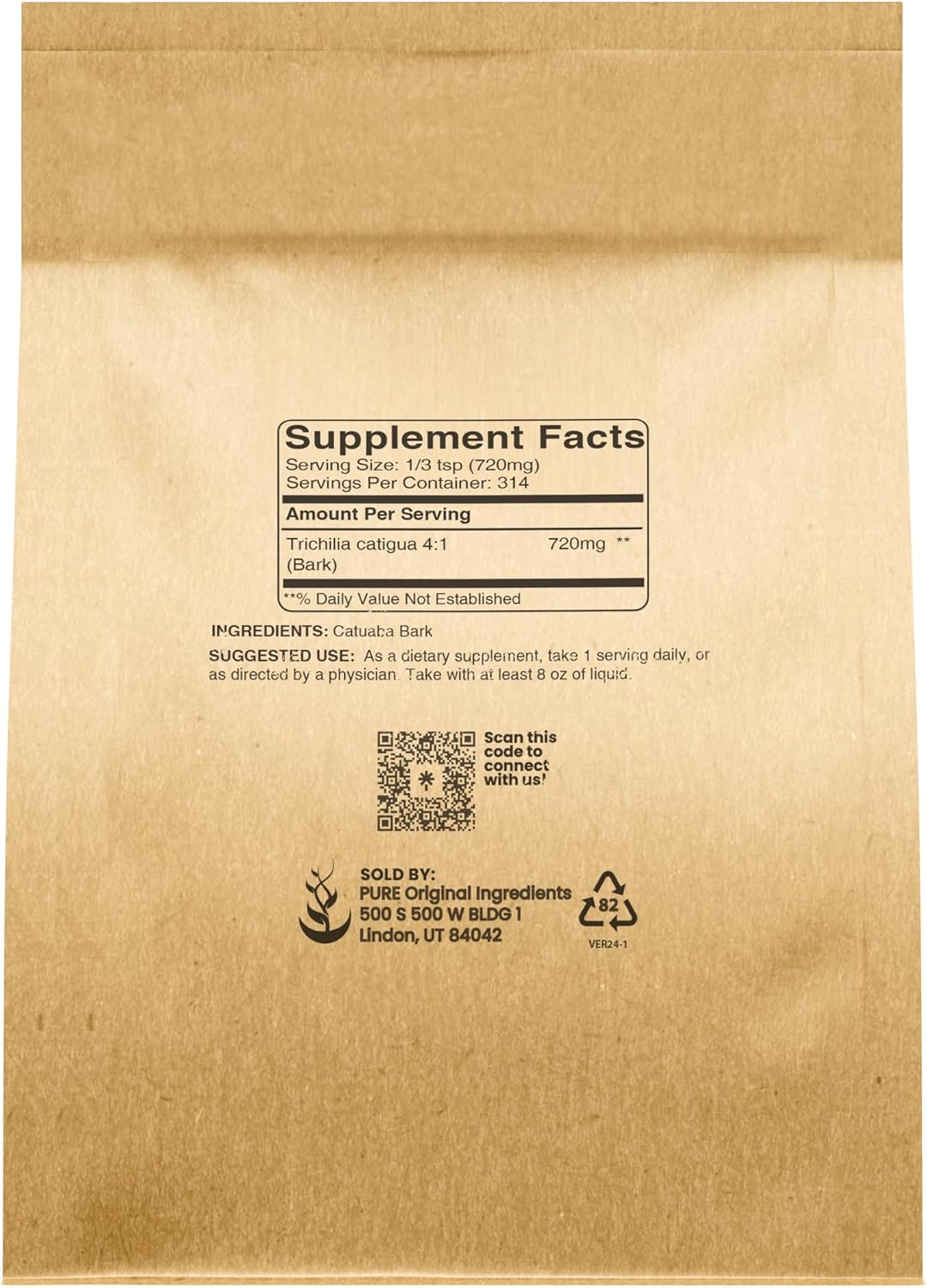 PURE ORIGINAL INGREDIENTS Catuaba Bark, 4:1 Extract, Fine Powder, Food Supplement (227 g) - görsel 2