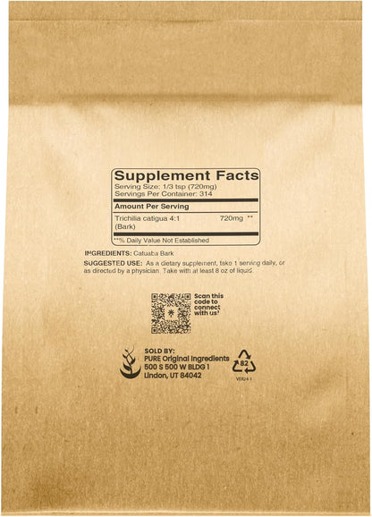 PURE ORIGINAL INGREDIENTS Catuaba Bark, 4:1 Extract, Fine Powder, Food Supplement (227 g)