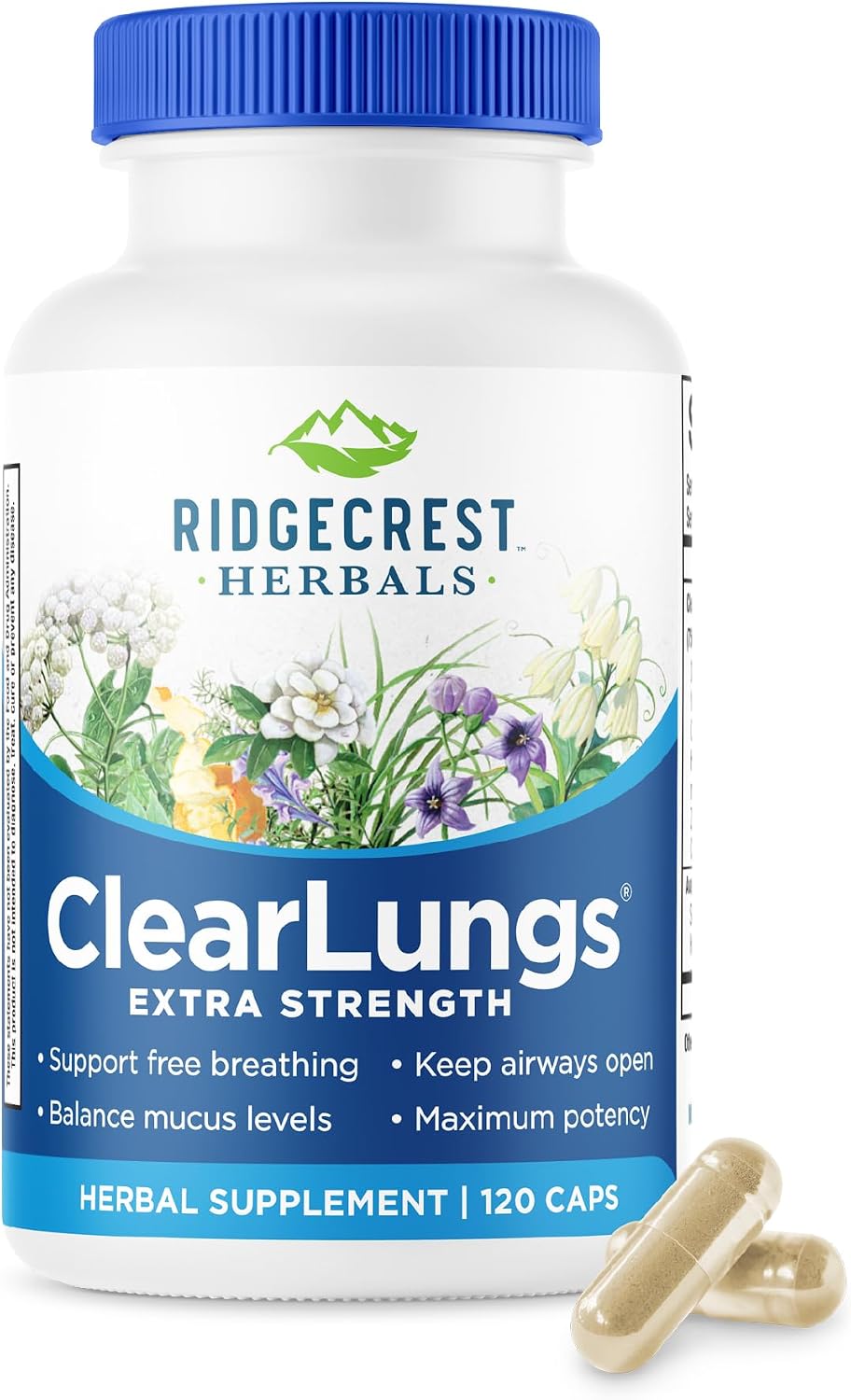 RidgeCrest Herbals ClearLungs Extra Strength, Daily Food Supplement, Natural Lung and Nasal Wellness Formula (120 Vegan Caps, 60 Serv) - görsel 1