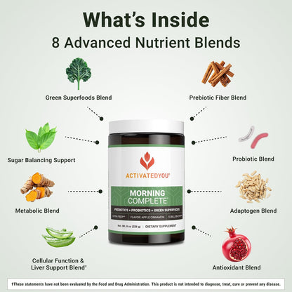 ACTIVATEDYOU Morning Complete Daily Wellness Greens Superfood Drink Mix – Apple Cinnamon, 30 Servings – Image 6
