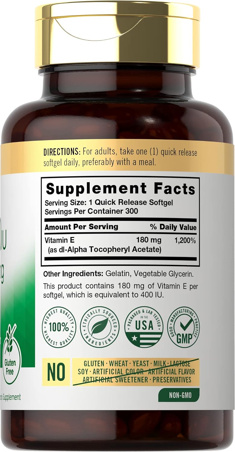 Carlyle Vitamin E 400 IU Softgels (180mg) | 300 Capsules | Non-GMO and Gluten-free Supplement - görsel 2