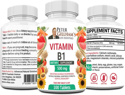 Peter's Choice Thiamine (Vitamin B1) 500mg Tablets, 100 Tablets