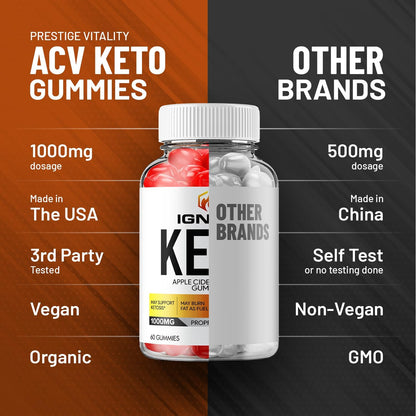 Ignite Keto ACV Gummies - Advanced Formula Keto Plus ACV Food Supplement (60 Gummies)