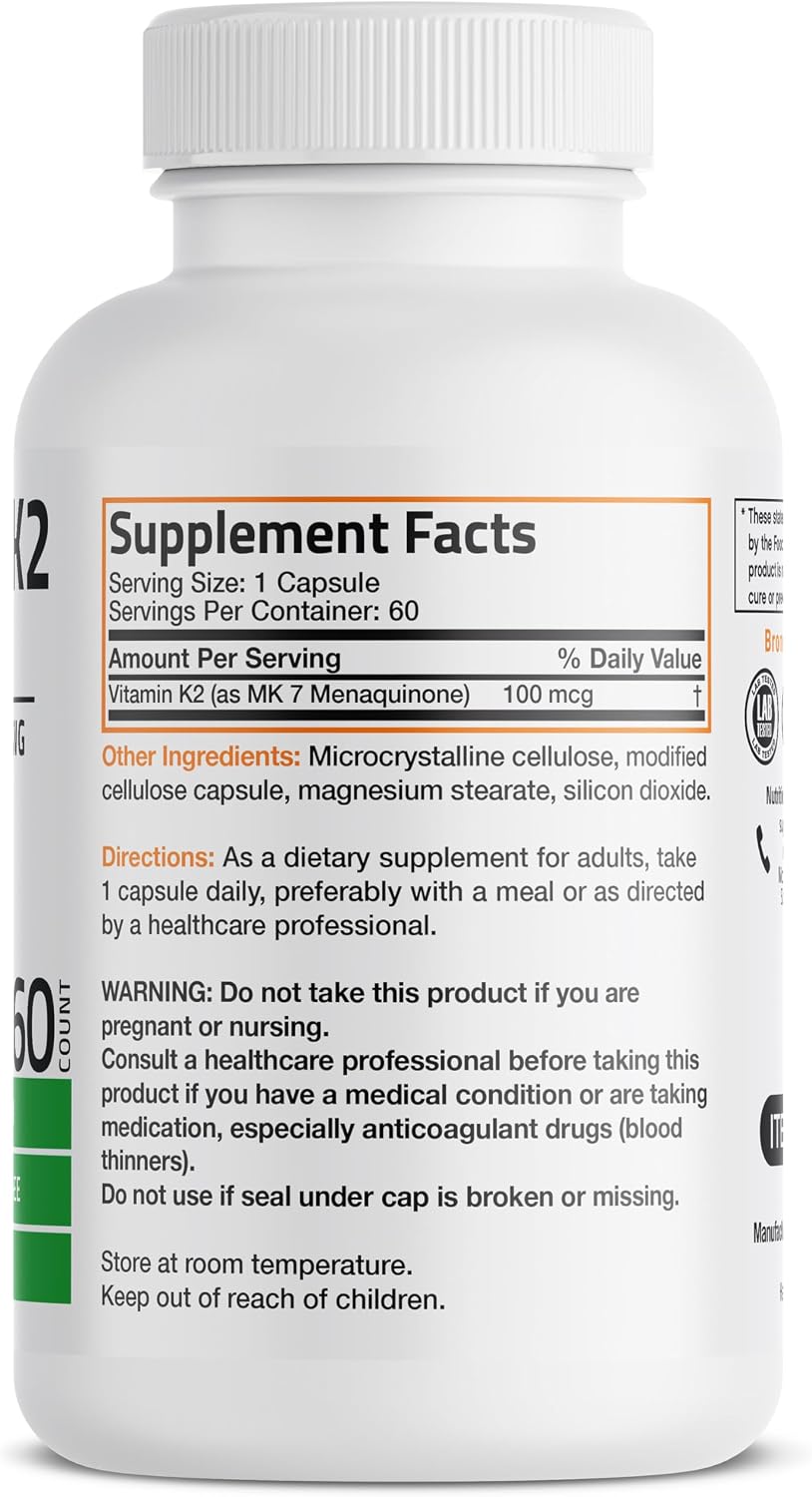 Bronson Vitamin K2 MK-7 100 mcg Non-GMO, 60 Capsules - görsel 2