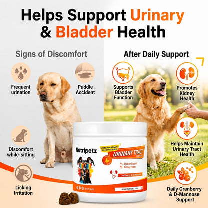 NutriPetz Cranberry Supplement for Dogs - Bladder and Urinary Tract Support - 120 Chews