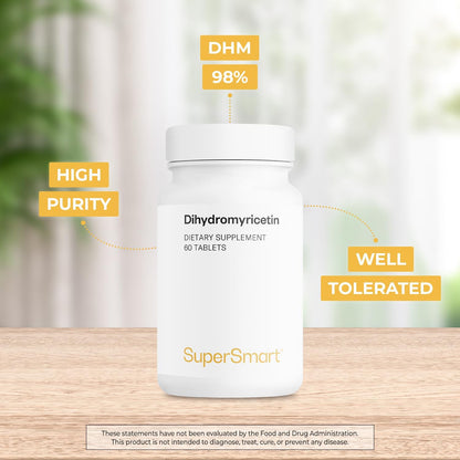 Supersmart – Dihydromyricetin 600mg per Day (High Purity) – DHM 98% Dihydromyricetin Supplement – Ampelopsis Grossedentata Extract | Non-GMO & Gluten-Free – 60 Tablets