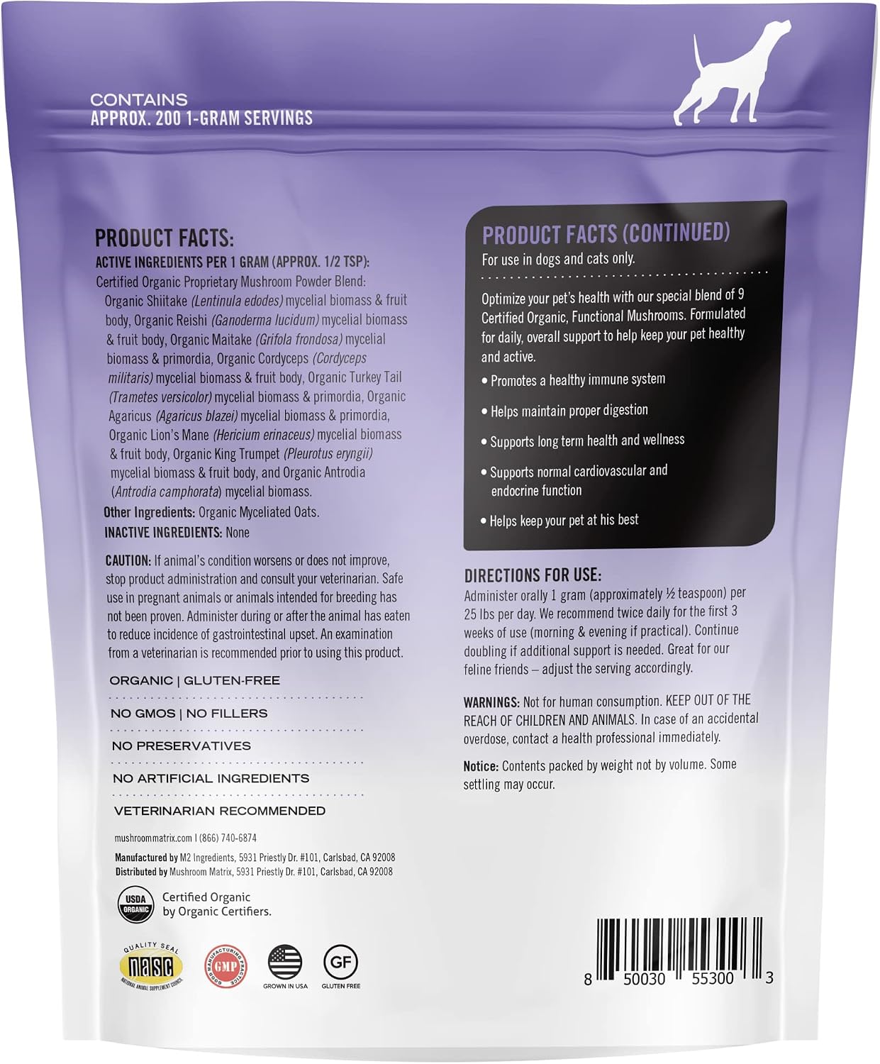 Om Mushroom Matrix Healthy Pet Mushroom Supplement – Organic Mushroom Powder for Dogs & Cats, 200g (7.1 oz) - görsel 2