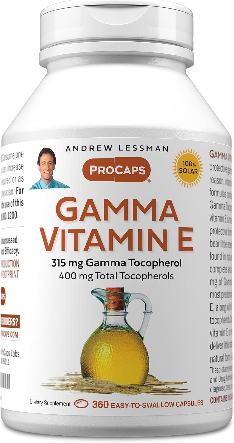 ANDREW LESSMAN Gamma Vitamin E 360 Softgels - 315 mg Gamma Tocopherol, Protective Vitamin E. Four Forms of Natural Tocopherols with Ahiflower Oil. Powerful Antioxidant. No Synthetic Forms - görsel 1