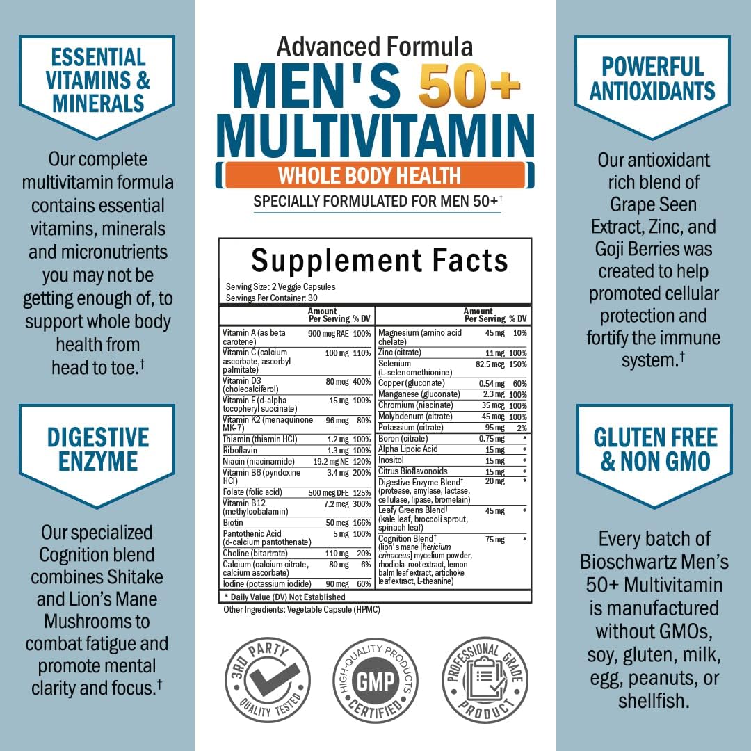BioSchwartz Once Daily Multivitamin for Men 50 and Over - 60 Tablets - görsel 3
