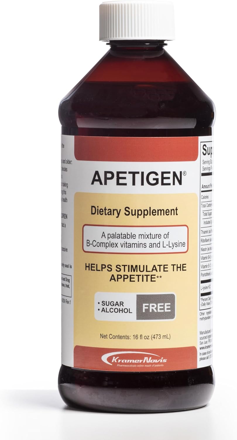 Apetigen Appetite Stimulant – Vitamin B-Complex with L-Lysine Liquid – Sugar-Free Caramel Flavour, 473ml - görsel 1