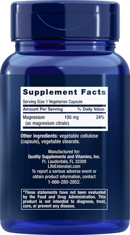 Life Extension Magnesium Citrate, 100 mg, 100 Capsules (2 Pack)