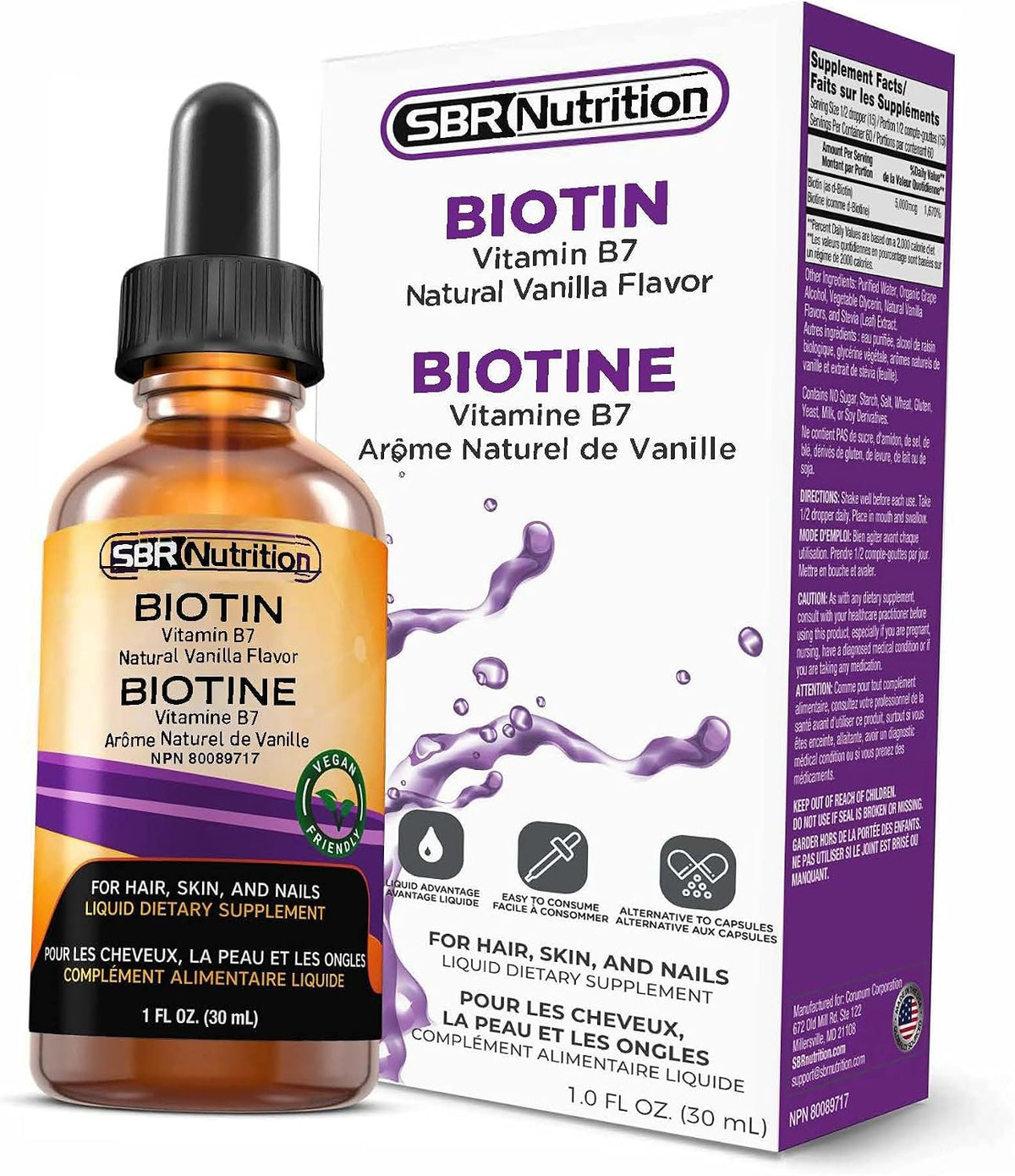 SBR Nutrition Biotin Liquid Drops, 5000 mcg, Vanilla, 30 ml - görsel 4