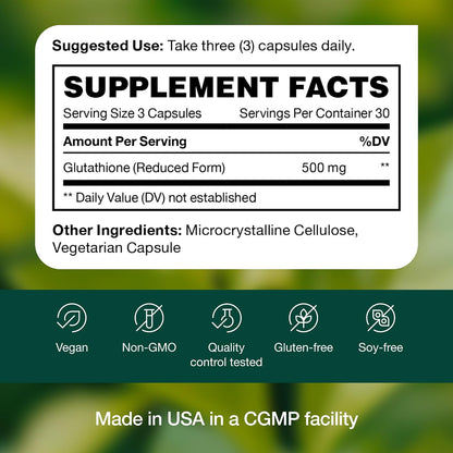 Fresh Nutrition Glutathione Supplement Capsules - DNA Verified Reduced Glutathione - Vegan, Non-GMO, Gluten & Soya-free