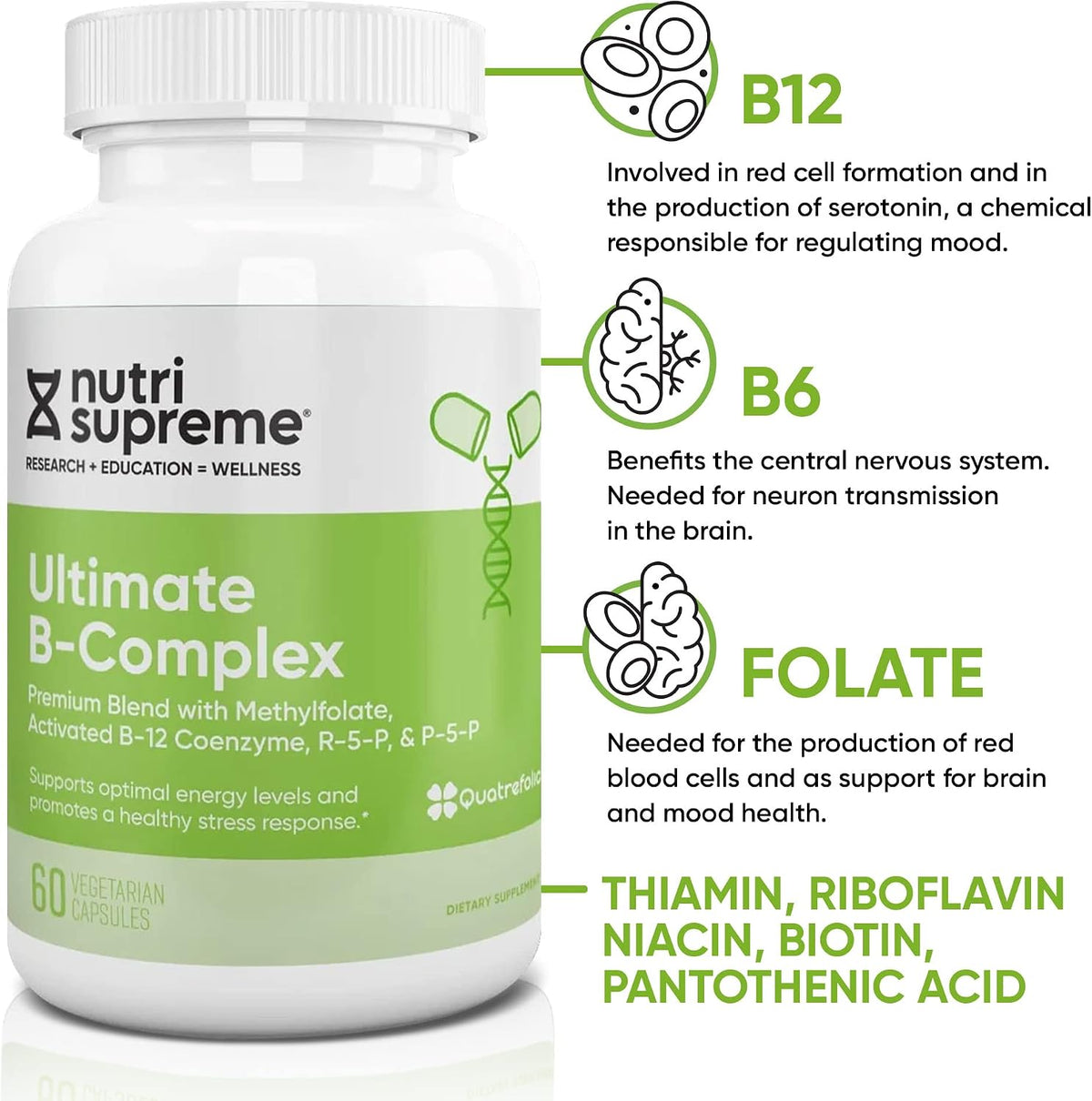 Nutri Supreme Ultimate B Complex – Highly Absorbable Essential B Vitamins with Methylfolate, 60 Capsules - görsel 3