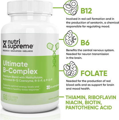 Nutri Supreme Ultimate B Complex – Highly Absorbable Essential B Vitamins with Methylfolate, 60 Capsules