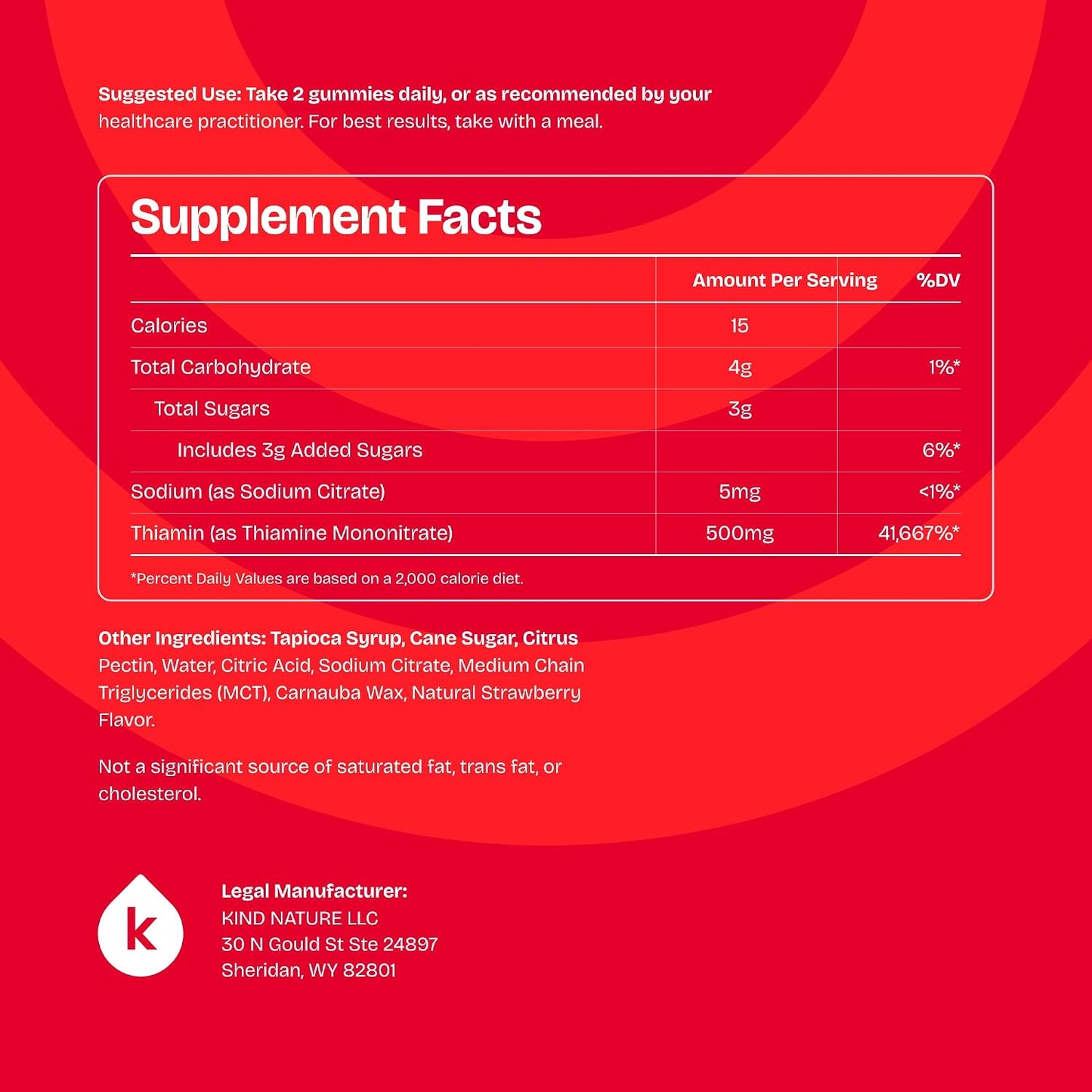 kindnature Vitamin B1 Gummies 500mg – High Potency Thiamine Supplement for Energy, Focus & Nervous System – Vegan, Non-GMO Chewable B1 Vitamins for Adults & Kids – Natural Strawberry Flavour – 60 Ct - görsel 8