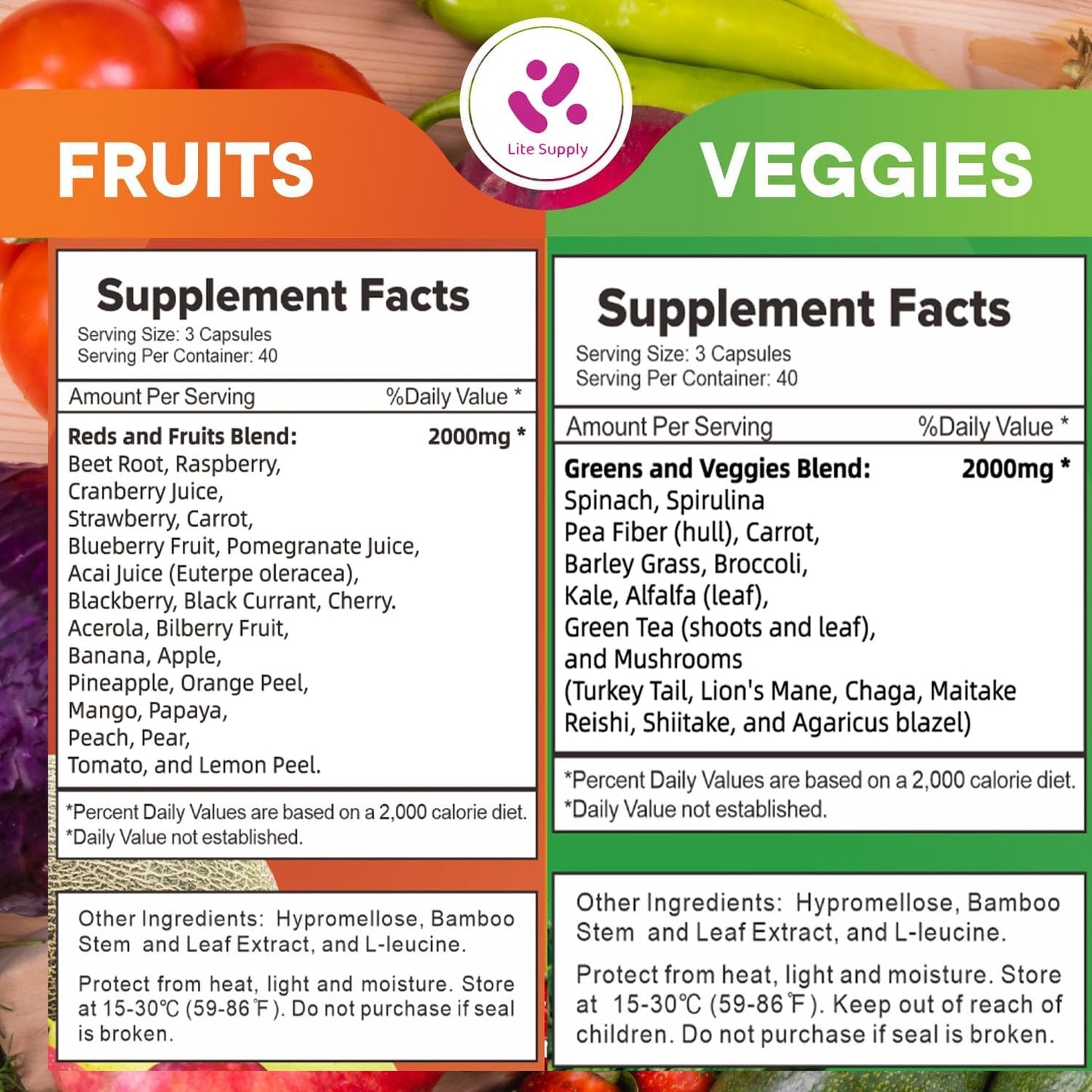 Lite Supply Fruits and Veggies Food Supplement – 240 Capsules - görsel 3