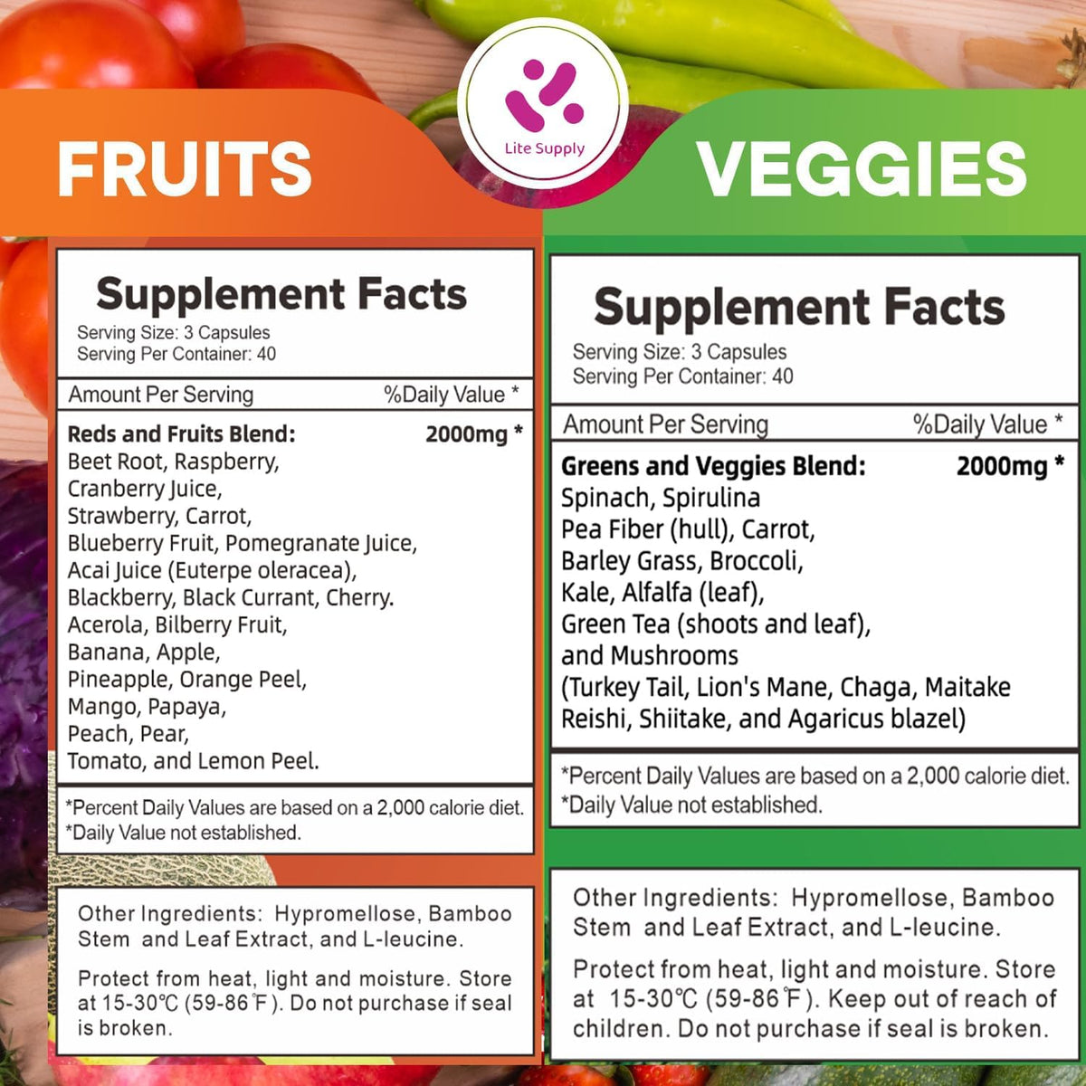 Lite Supply Fruits and Veggies Food Supplement – 240 Capsules - görsel 3