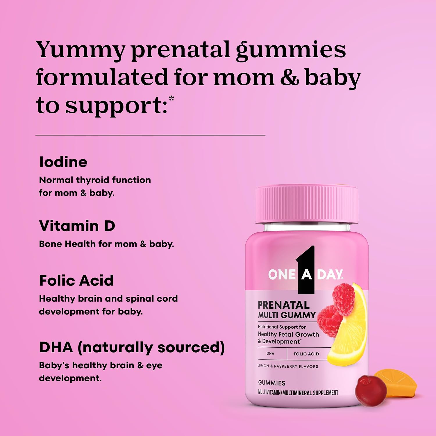 One A Day Prenatal Gummies for Women with Folic Acid, DHA, Iodine, Iron-Free, 60 Gummies - görsel 3
