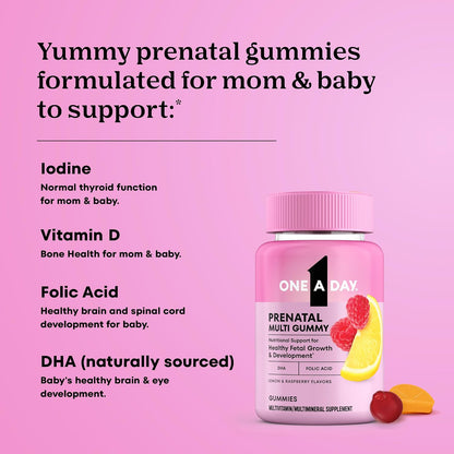 One A Day Prenatal Gummies for Women with Folic Acid, DHA, Iodine, Iron-Free, 60 Gummies