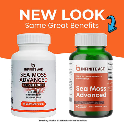 INFINITE AGE Sea Moss Advanced Superfood Capsules, 2-Pack, 120 Count - High-Strength, Vegan, Made in USA