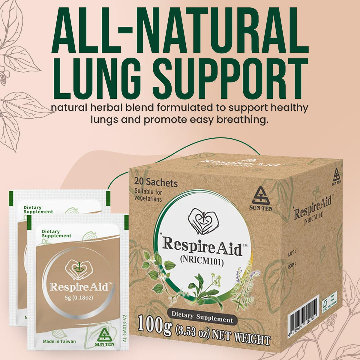 Sun Ten RespireAid All-Natural Lung Cleanse & Detox, 20 Sachets - görsel 1