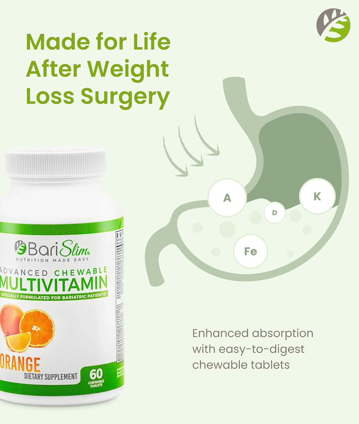 BariSlim Advanced Chewable Bariatric Multivitamin Tablets - Orange (60 Tablets) - görsel 4