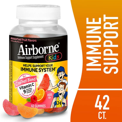 Airborne 500mg Vitamin C + Zinc Immune Support Gummies for Kids, Assorted Fruit Flavours, Gluten-free, 42 Gummies (6 Pack)