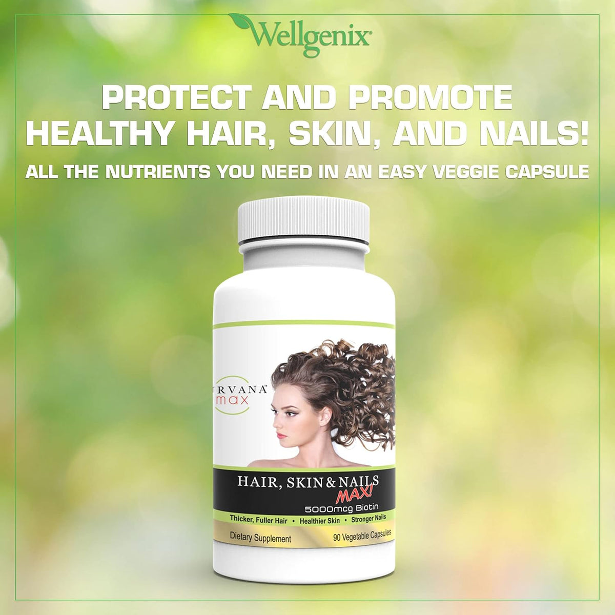 Wellgenix Purvana MAX Hair, Skin & Nails Food Supplement - 5000mcg Biotin with MSM & B-Complex, 180 Vegan Capsules (2-Pack) - görsel 6