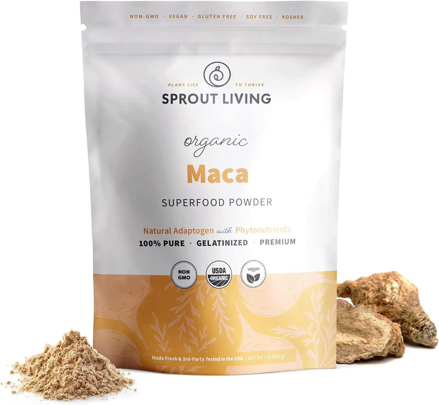 Sprout Living Organic Gelatinised Maca Root Powder, Superfood, Adaptogen, 454 g - görsel 1