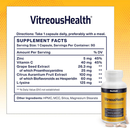 MacuHealth VitreousHealth Evidence-Based Eye Supplement - 90 Capsules