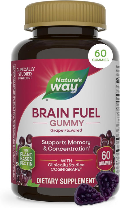 Nature's Way Brain Fuel Gummies – Cognitive Support with COGNIGRAPE and Vitamins B6 & B12 (60 Gummies)