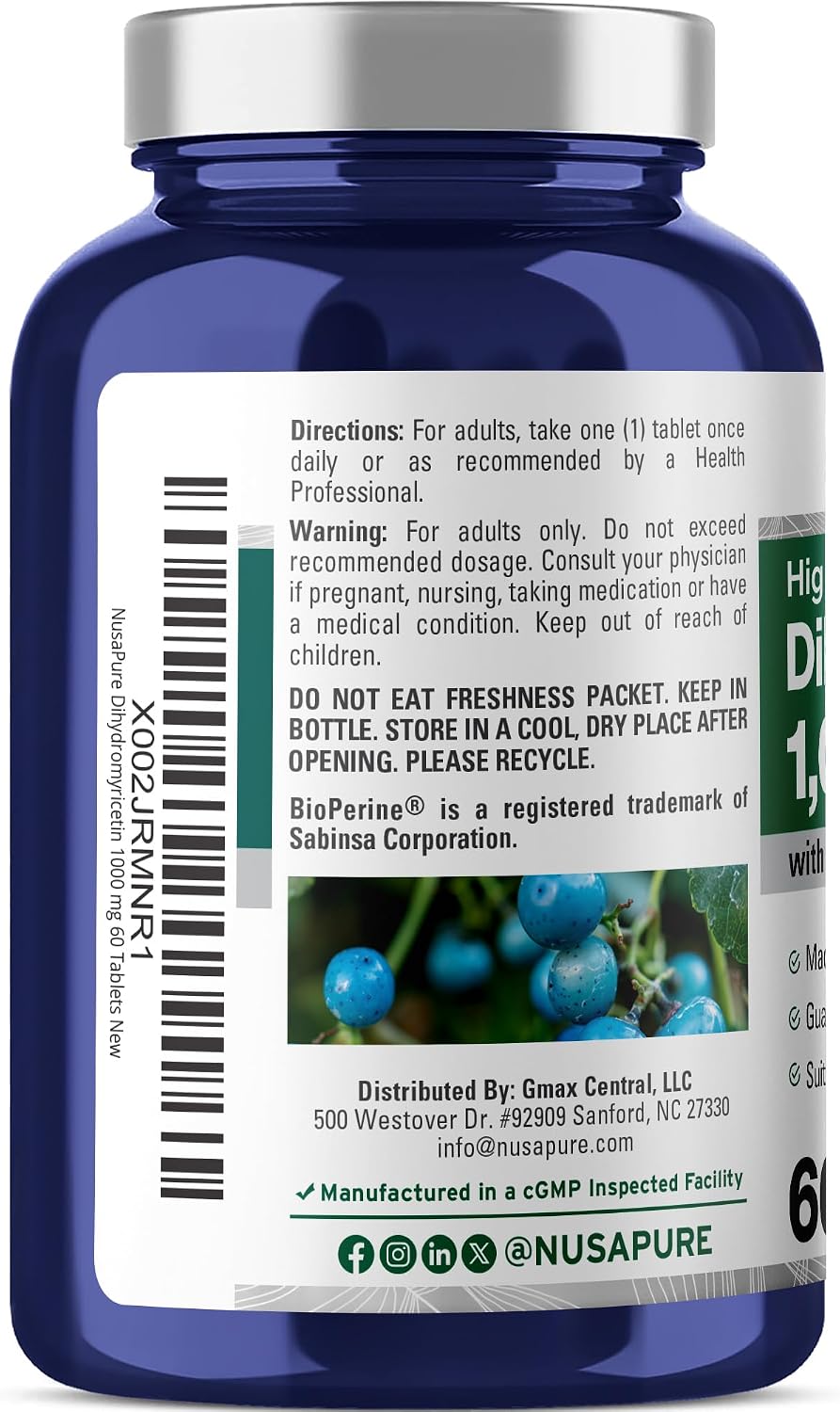 NusaPure Dihydromyricetin (DHM) 1,000mg – 60 Veggie Tablets, Non-GM, Vegan - görsel 3