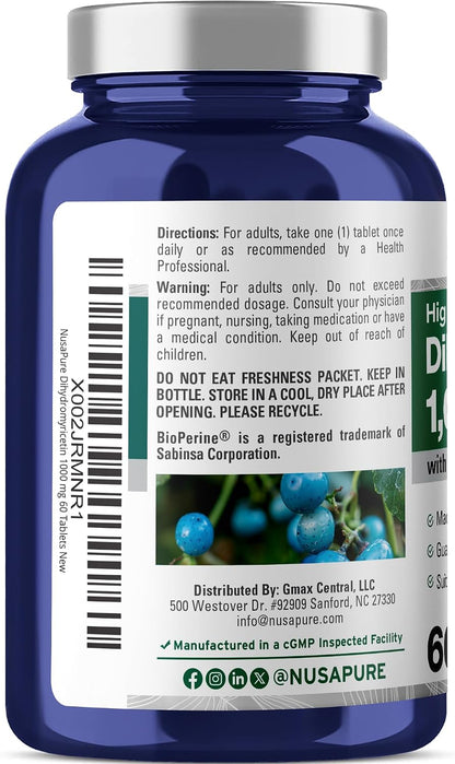 NusaPure Dihydromyricetin (DHM) 1,000mg – 60 Veggie Tablets, Non-GM, Vegan