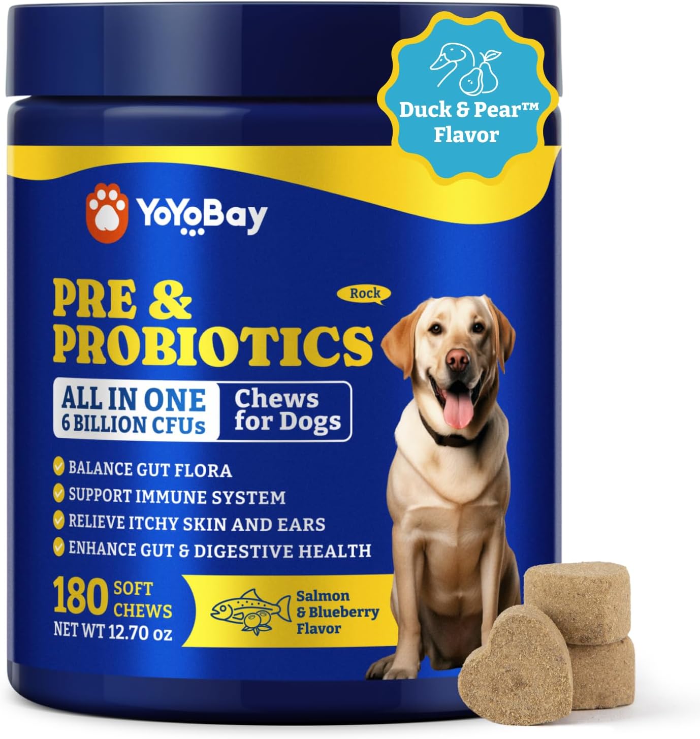 YoYoBay Probiotics for Dogs – Digestive Health, Immune Support, Itchy Skin Relief – Duck & Pear Flavour, 360 Chews (2 Pack) - görsel 9